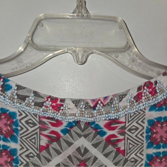 Tribal Beaded Neckline Boho Sleeveless Blouse - Picture 6 of 12